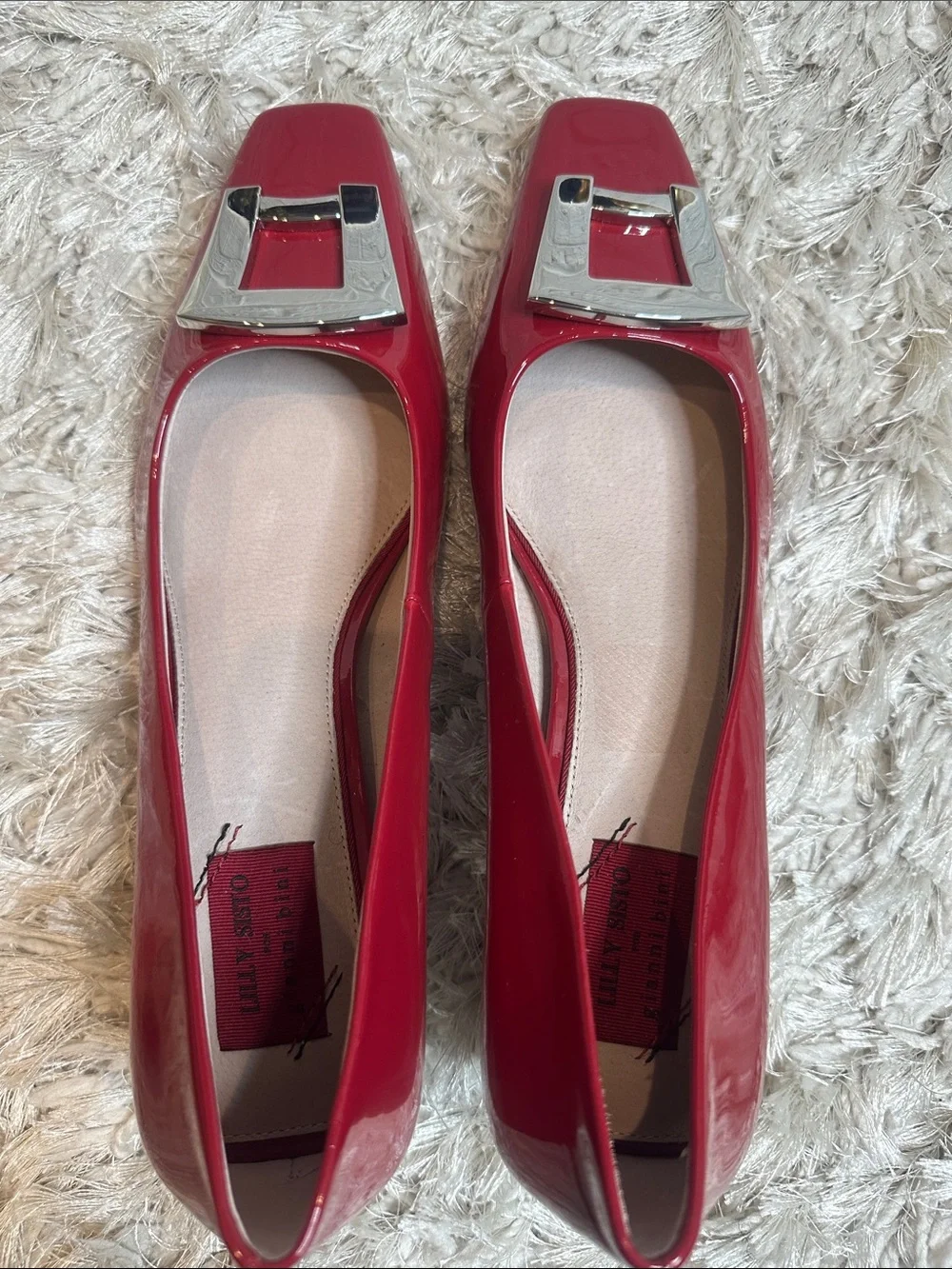 ๐NWOB Lilly Sisto by Gianni Bini Red Patent Square-Toe with Silver Buckle, 11M - Picture 9 of 13